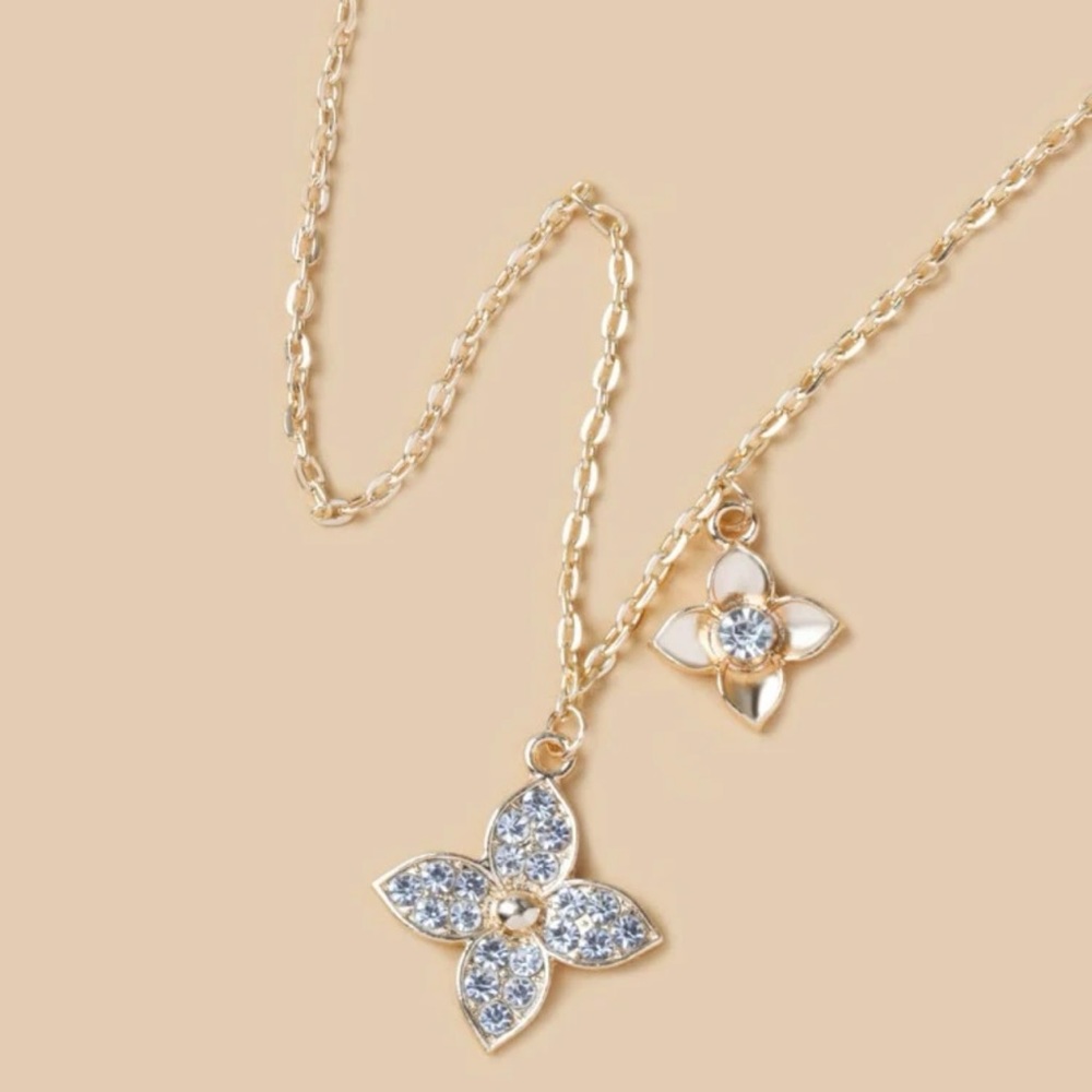 New Rhinestone elegant gold necklace chain LV clove jewelry women